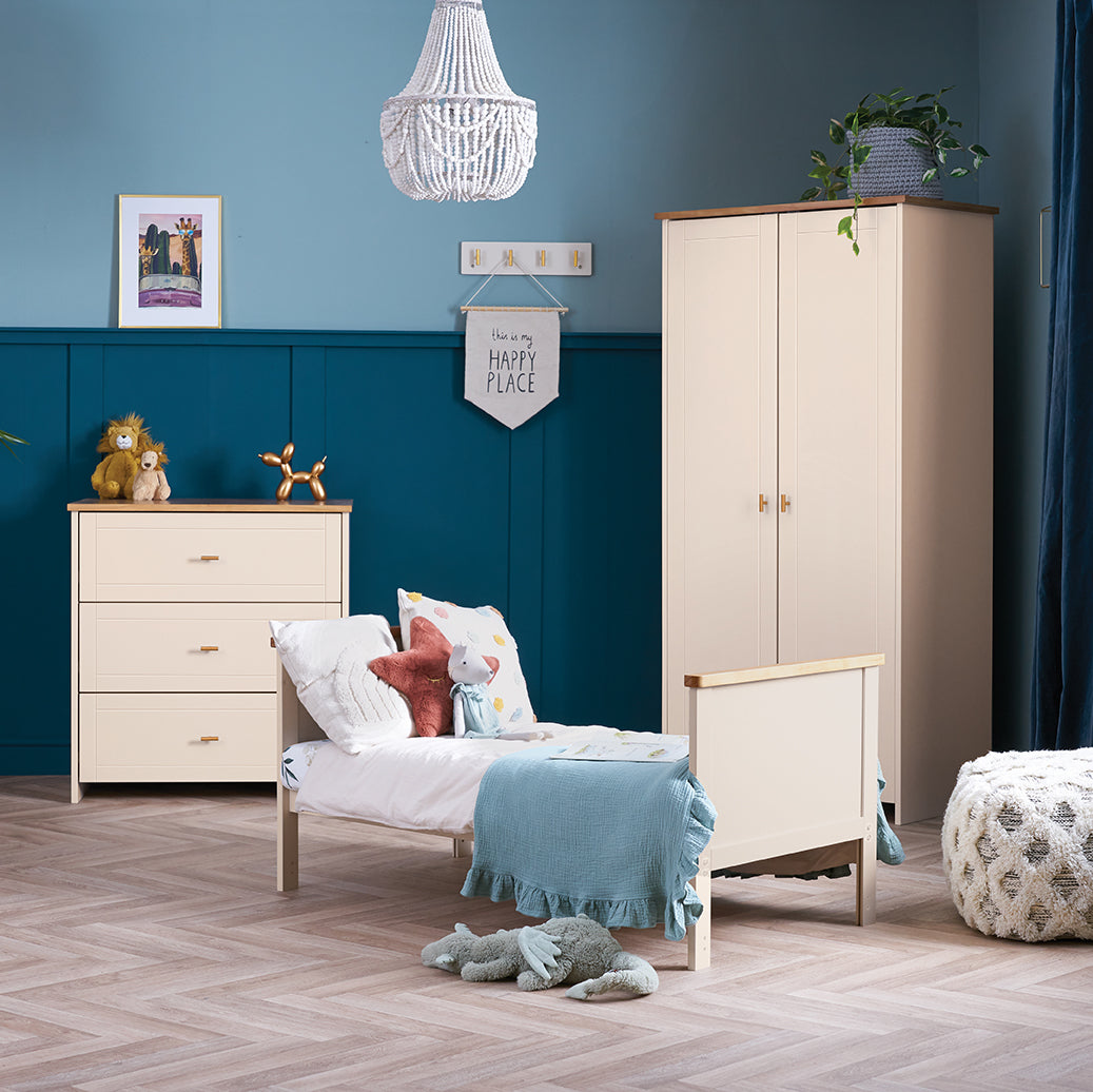 Mini Cot Bed converted into toddler bed with matching furniture 